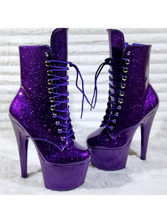 PLEASER Shoes - NIB Adore 1020GP Purple Glitter Patent 7" High Heel Platform Ankle Boots